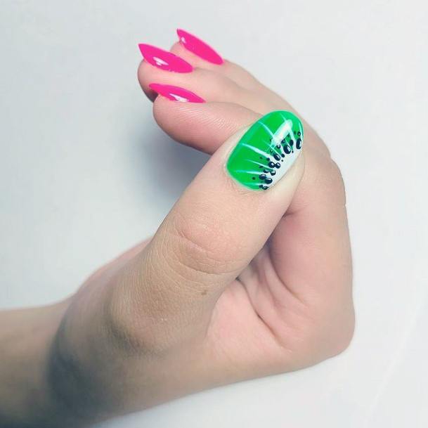 Succulent Kiwi And Pink Nails Women