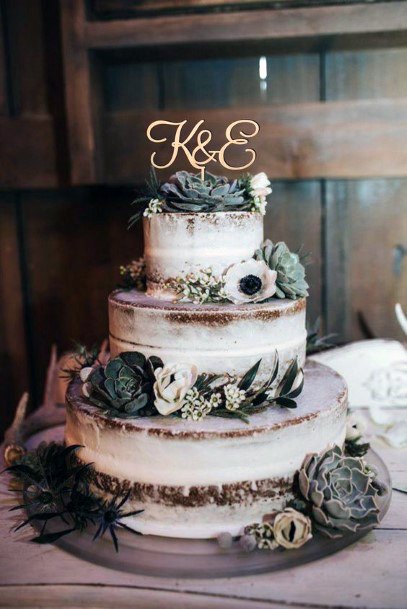 Succulents And Semi Naked Frosted Cake Rustic Wedding Ideas