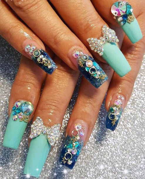 Sugared Diamonds On Sea Green Nails Women