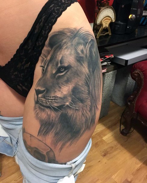 Sultry Lion Tattoo For Women On Arms