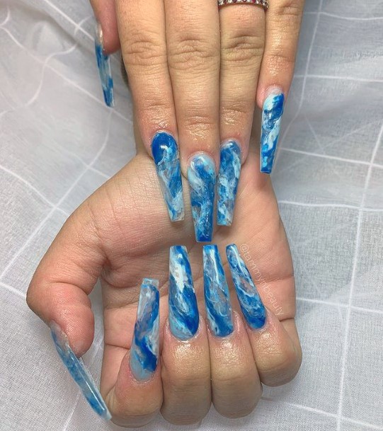 Summer Blue Water Nails Long Women Art