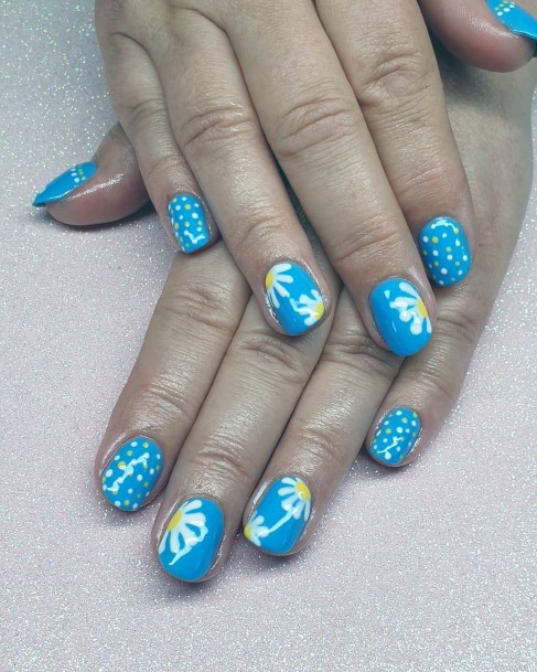 Summer Blue White Daisy Flower On Nails