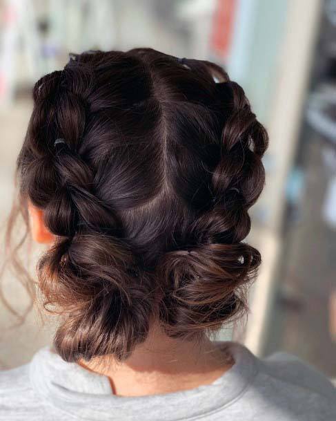 Summer Hairstyle Loose Double Dutch Braids Into Double Buns On Neck