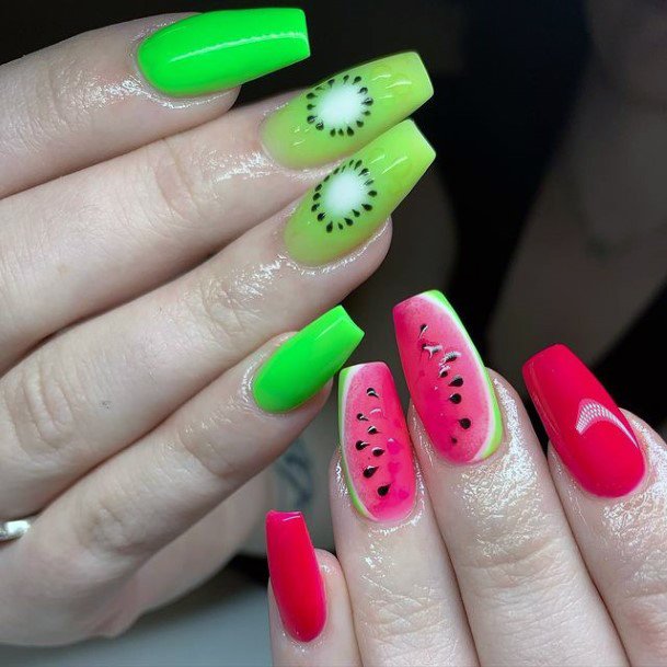 Summer Nails Womens Watermelon Kiwi