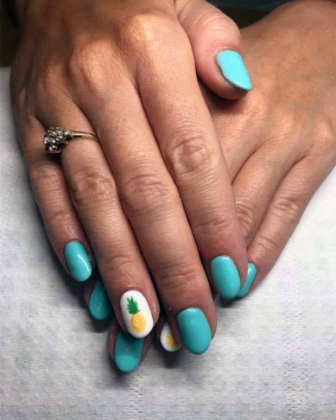 Summer Pineapple And Bright Blue Nails For Women