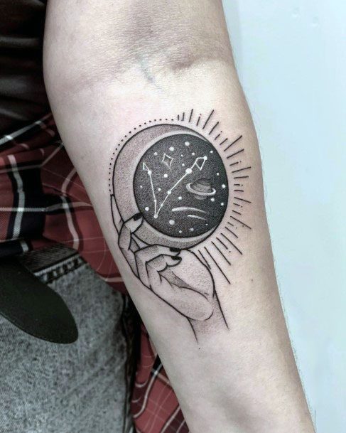 Sun And Galaxy Tattoo Womens Hands