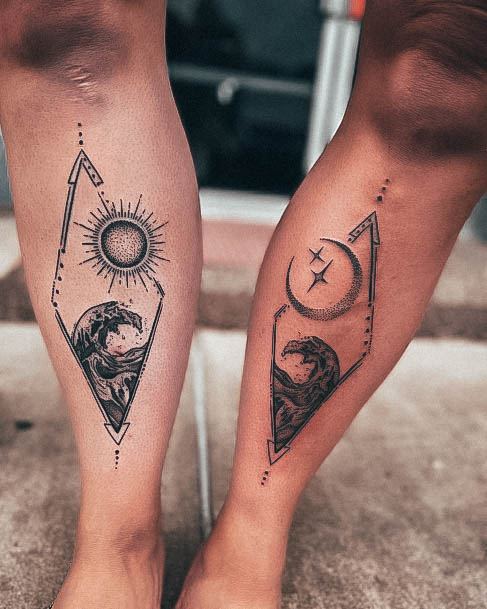Sun And Moon Astronomy Female Tattoo Designs Legs