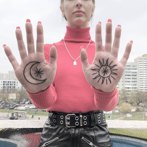 Sun And Moon Tattoo Womens Hands
