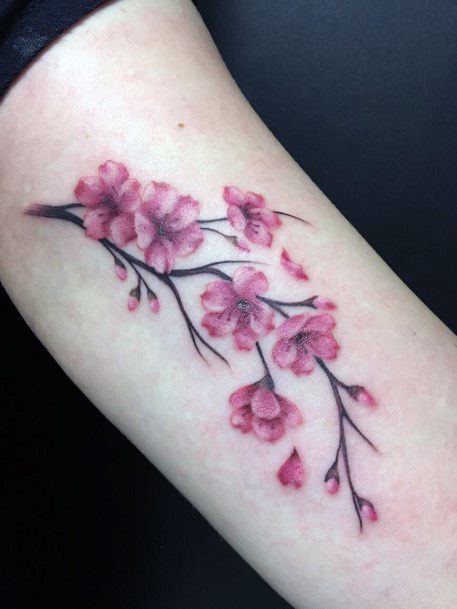 Sun Kissed Cherry Blossom Tattoo For Women