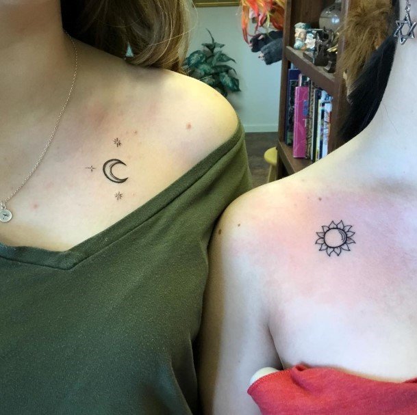 Sun Moon Best Friend Tattoo Womens Shoulders