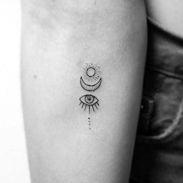 Sun Moon Eye Tattoo Womens Arms