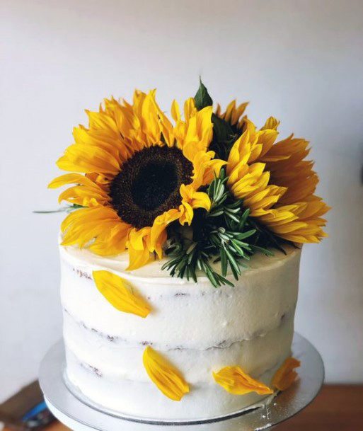 Sunflower And Petals Womens Wedding Cake