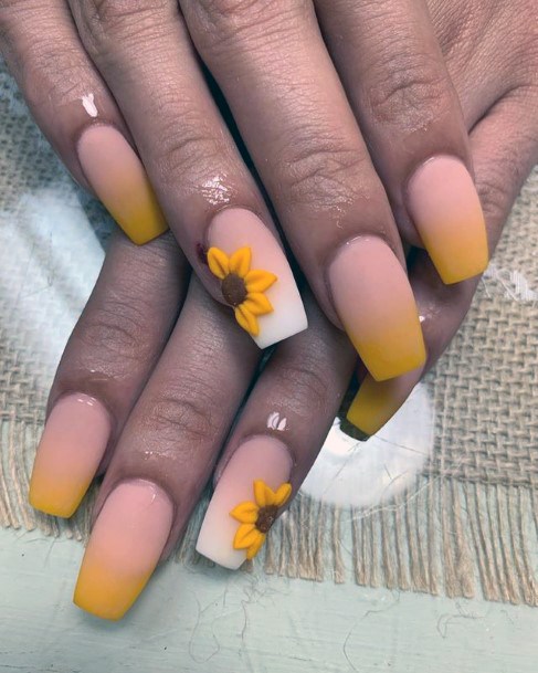 Sunflower Matte Nails 3d Women