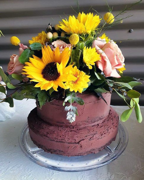 Sunflower Rose Bouquet Art Wedding Cake Women