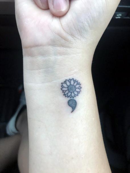 Sunflower Semicolon Small Black Tattoo Women