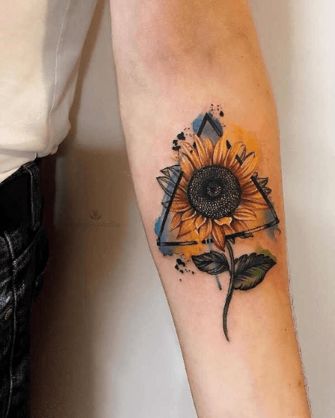 Sunflower Three Angled Tattoo Womens Forearms