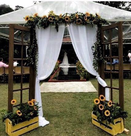 Sunflower Wedding Ideas White Curtain Altar Inspiration