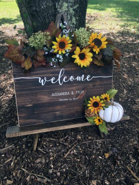 Sunflower Welcome Sign Floral With White Pumpkin Fall Wedding Ideas