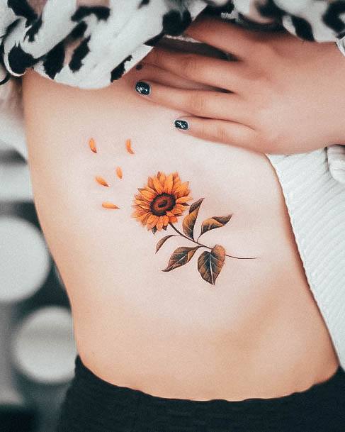 Sunflower Wonderful Body Art Rib Tattoo For Women