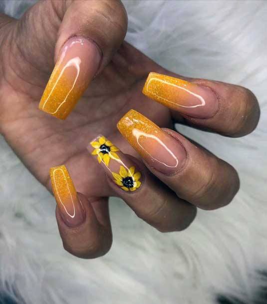 Sunflower Yellow Nails Women