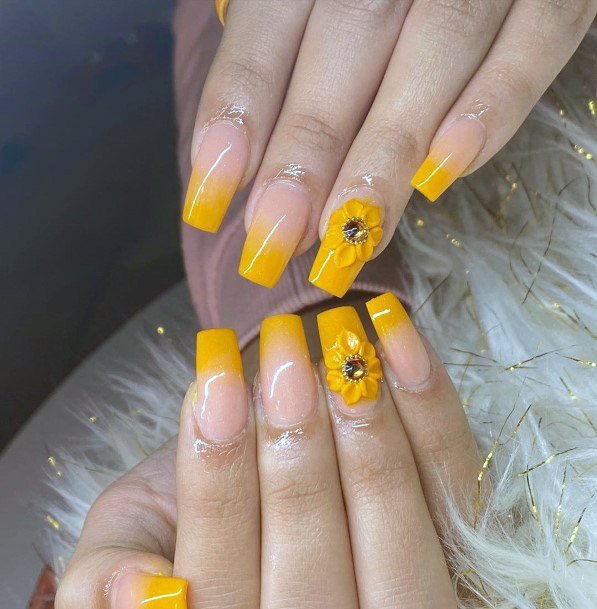 Sunflower Yellow Ombre Nails Women