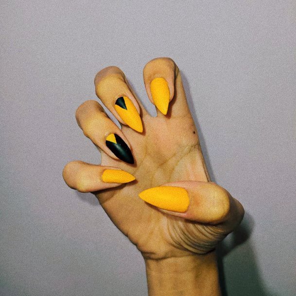 Sunflower Yellow Pitch Black Matte Triangle Nail Ideas For Women