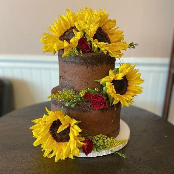 Sunflowers On Chocolate Wedding Cake