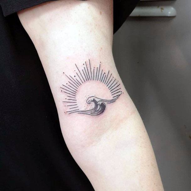 Sunlight And Wave Tattoo Womens Arms