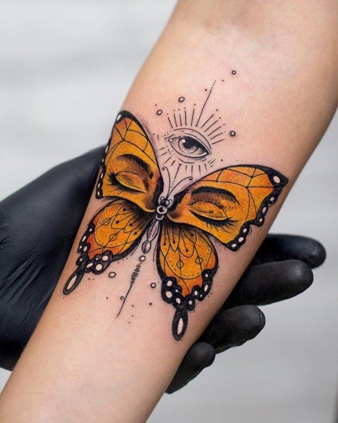 Sunny Butterfly Tattoo Womens Forearms