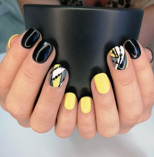 Sunny Yellow And Black Nails For Women