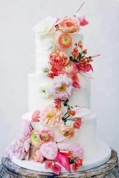 Sunset Flowers In Wedding Cake Summer