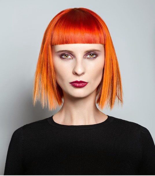 Sunset Orange Choppy Hairstyle Bangs Women