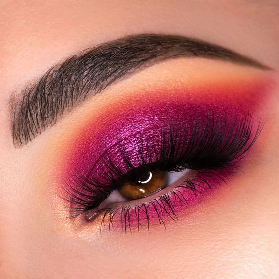 Sunset Pink And Red Eyeshadow Makeup Look Women