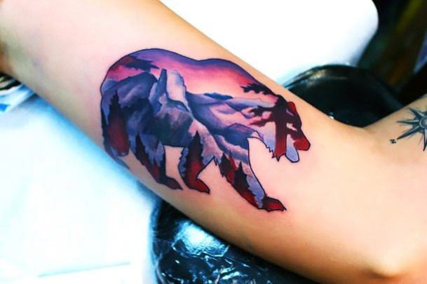 Sunset Purple Sky Bear Womens Tattoo