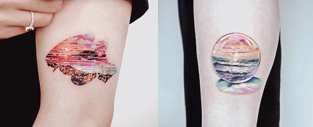 Top 100 Best Sunset Tattoos For Women - Sunrise Design Ideas