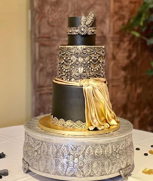 Super Black Wedding Cake Adorned In Gold