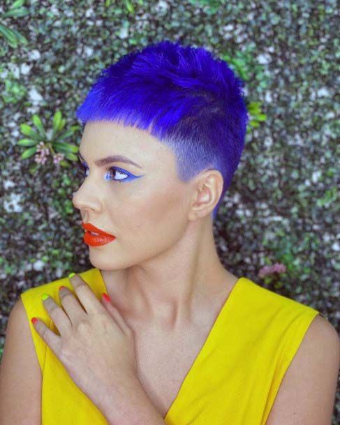 Super Short Bold Blue Hassle Free Hairstyle For Women Fabulous