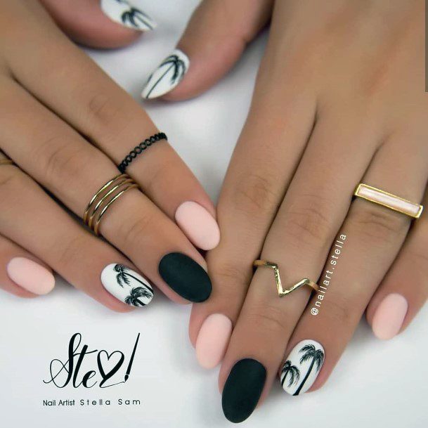 Sweet Black Nude White Girls Palm Tree Nails Ideas