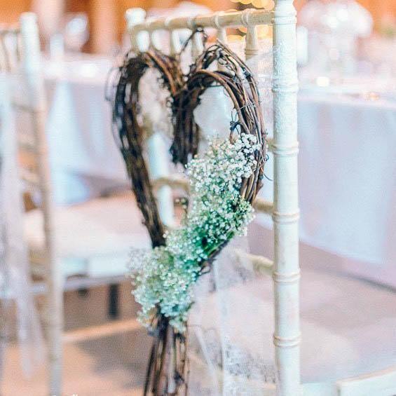 Sweet Branch Heart Chair Decoration For Wedding Inspiration