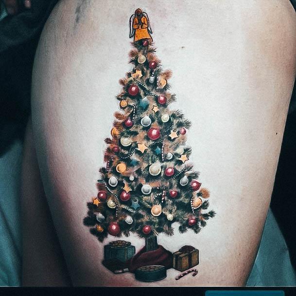 Sweet Christmas Tree Tattoo Designs For Girls