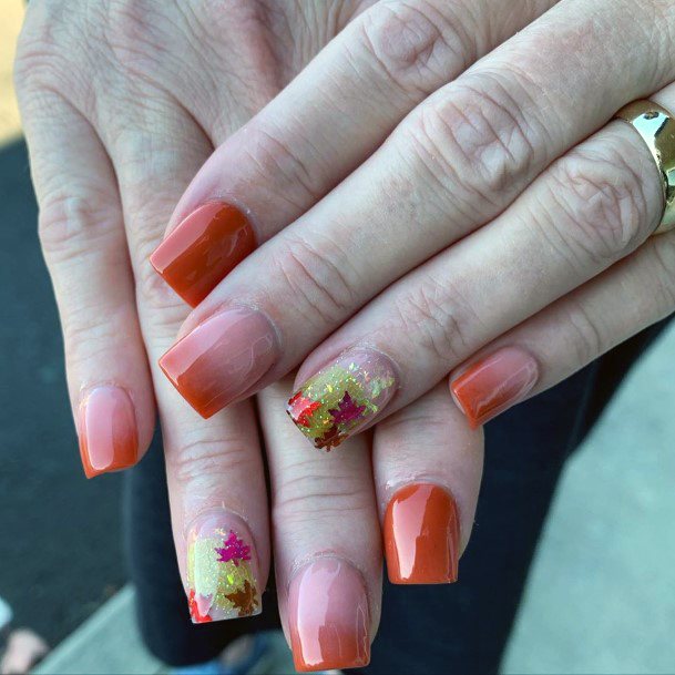 Sweet Cute Fall Ombre Nails Short Design For Women
