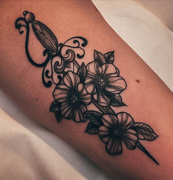 Sweet Dagger Tattoo Designs For Girls