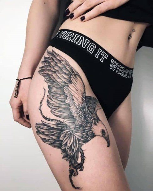 Sweet Eagle Thighs Tattoo Designs For Girls