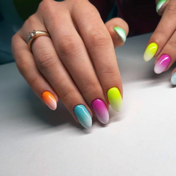 Sweet Girly Colorful Round Ombre Nail Design Ideas For Women