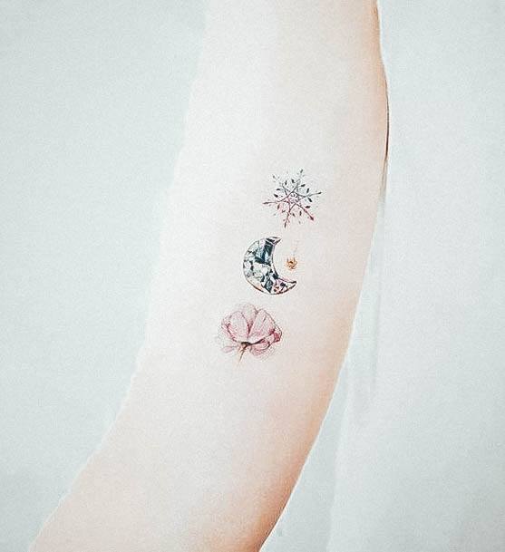 Sweet Girly Tattoo Designs For Girls Moon Snowflake And Flower