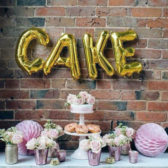 Sweet Gold Hellium Cake Baloon Wedding Decor