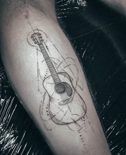 Sweet Guitar Tattoo Designs For Girls Leg Calf