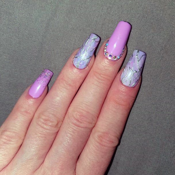 Sweet Jewels Silver Line Design Pink And Purple Girly Nail Ideas For Women