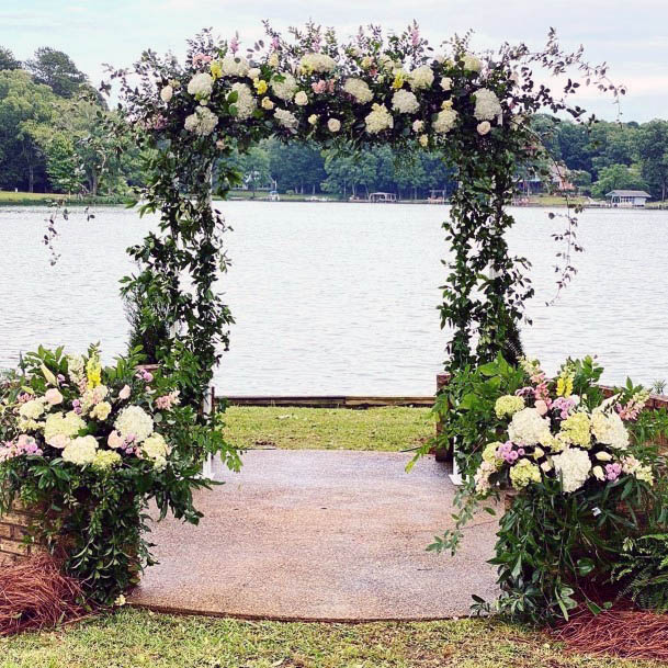 Sweet Lake View Wedding Astonishing White Floral Bouquet Ideas