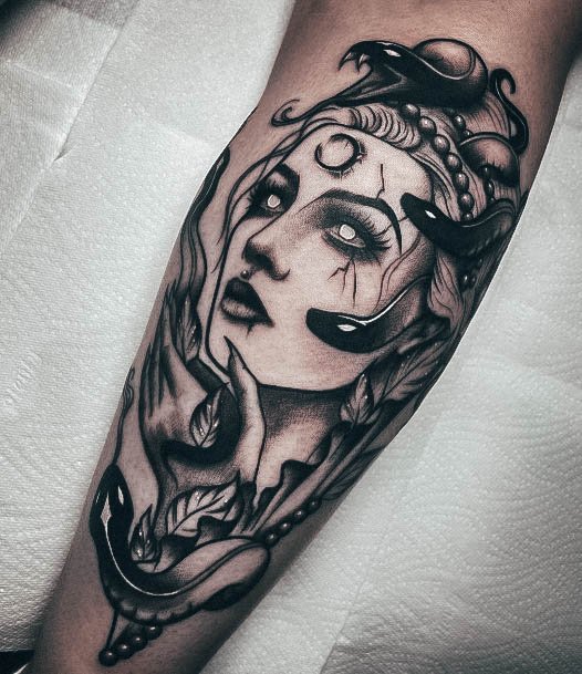 Sweet Medusa Tattoo Designs For Girls Leg Sleeve